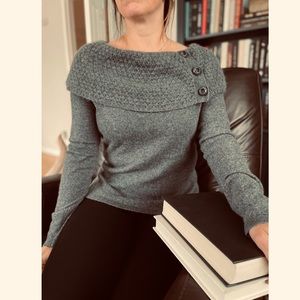 Ann Taylor • Cashmere Sophia Cowl Neck Sweater in Charcoal Grey